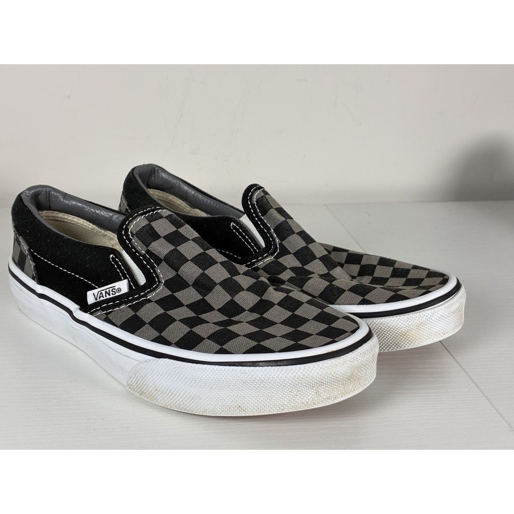 Kids Size 2 Classic Style Vans Checkerboard Slip-Ons Black And Gray